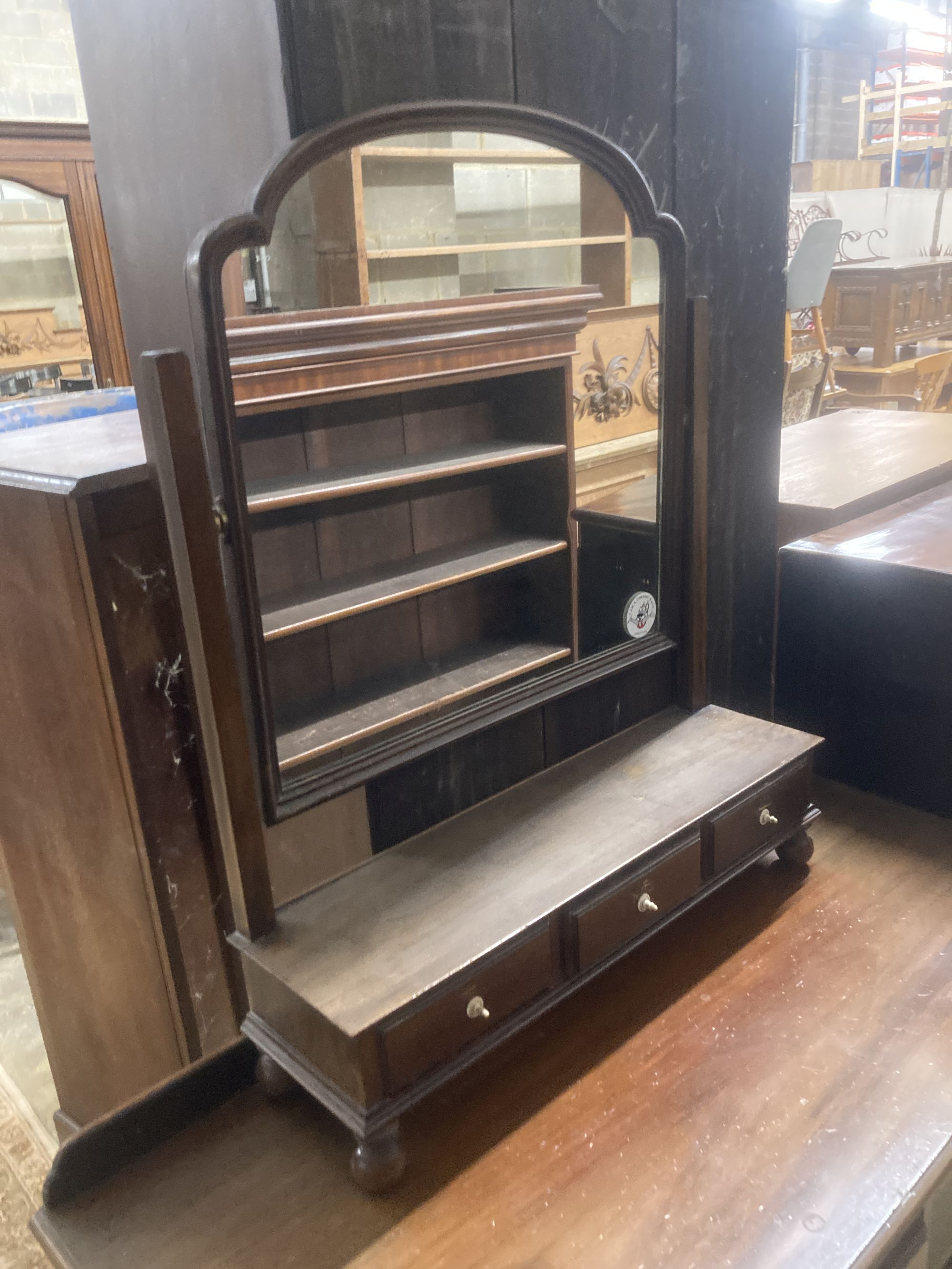 A William and Mary style banded mahogany chest, fitted over with a later mirror, width 114cm, depth 52cm, height 160cm